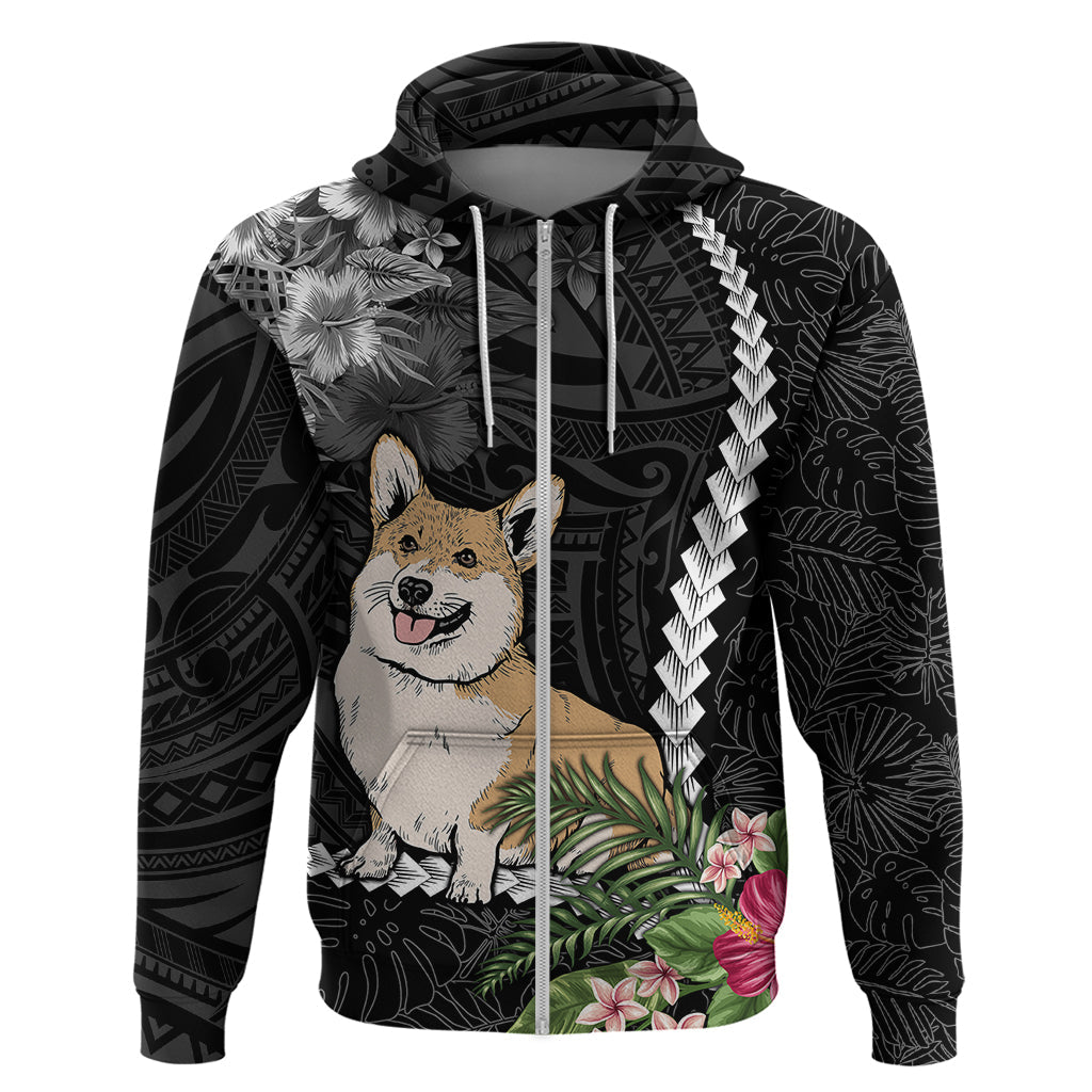 Personalised Polynesian Dog Hoodie Corgi Mix Tropical Flowers LT7