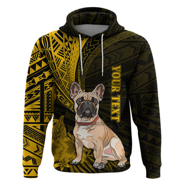 Personalised Polynesian Pacific Bulldog Hoodie With Gold Hawaii Tribal Tattoo Patterns LT7