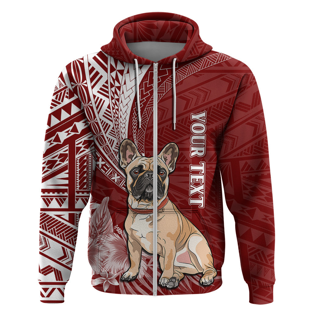 Personalised Polynesian Pacific Bulldog Hoodie With Red Hawaii Tribal Tattoo Patterns LT7