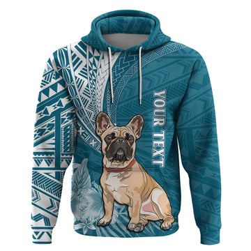 Personalised Polynesian Pacific Bulldog Hoodie With Teal Hawaii Tribal Tattoo Patterns LT7