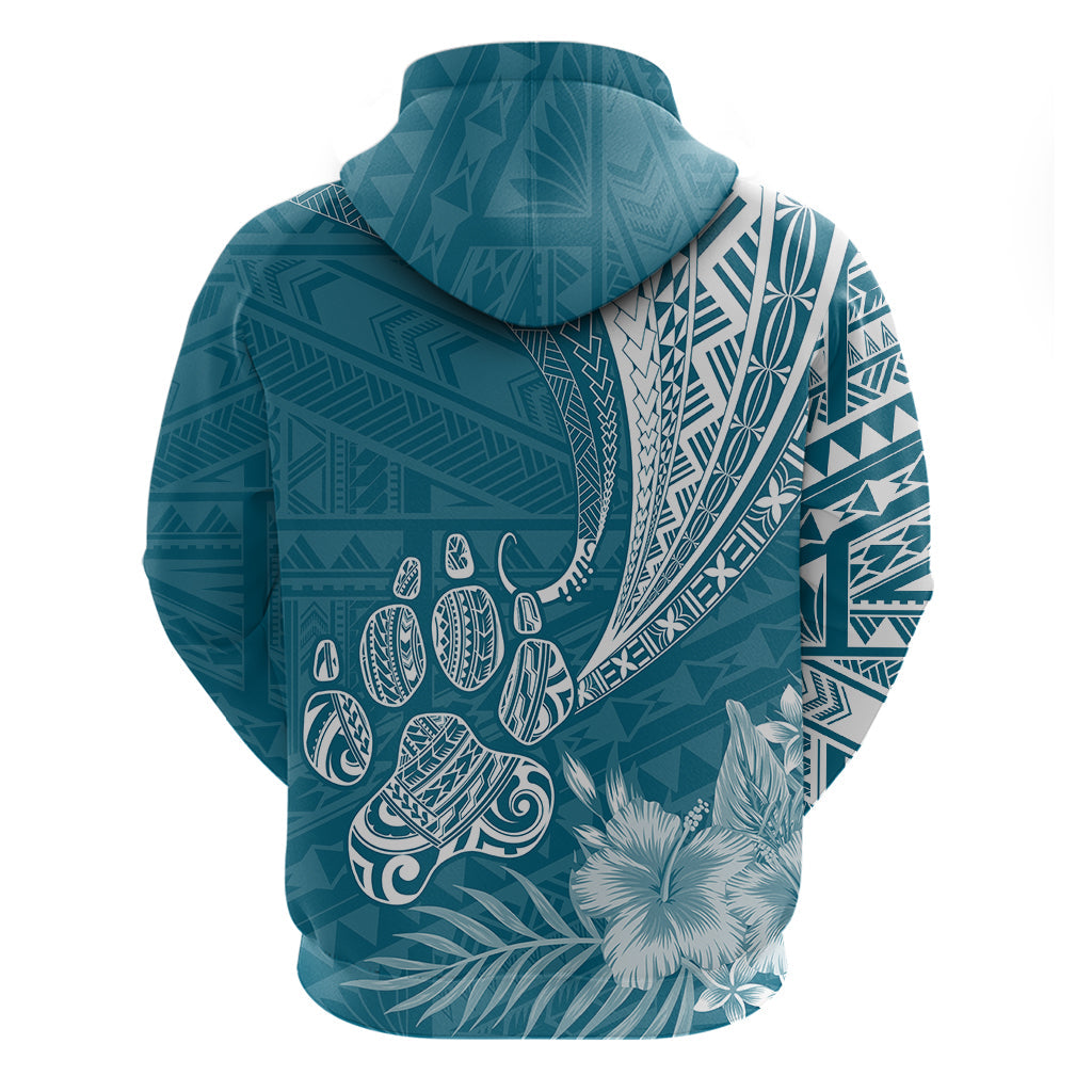 Personalised Polynesian Pacific Bulldog Hoodie With Teal Hawaii Tribal Tattoo Patterns LT7
