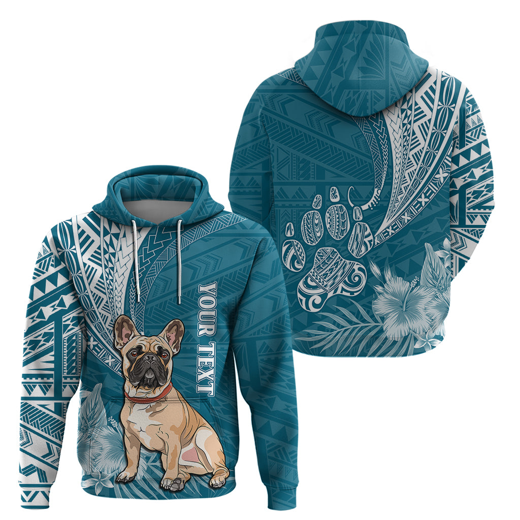 Personalised Polynesian Pacific Bulldog Hoodie With Teal Hawaii Tribal Tattoo Patterns LT7