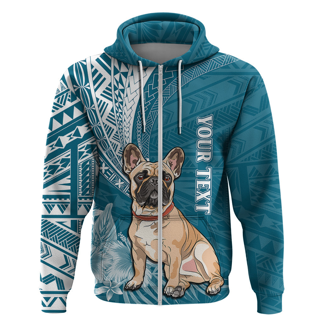 Personalised Polynesian Pacific Bulldog Hoodie With Teal Hawaii Tribal Tattoo Patterns LT7