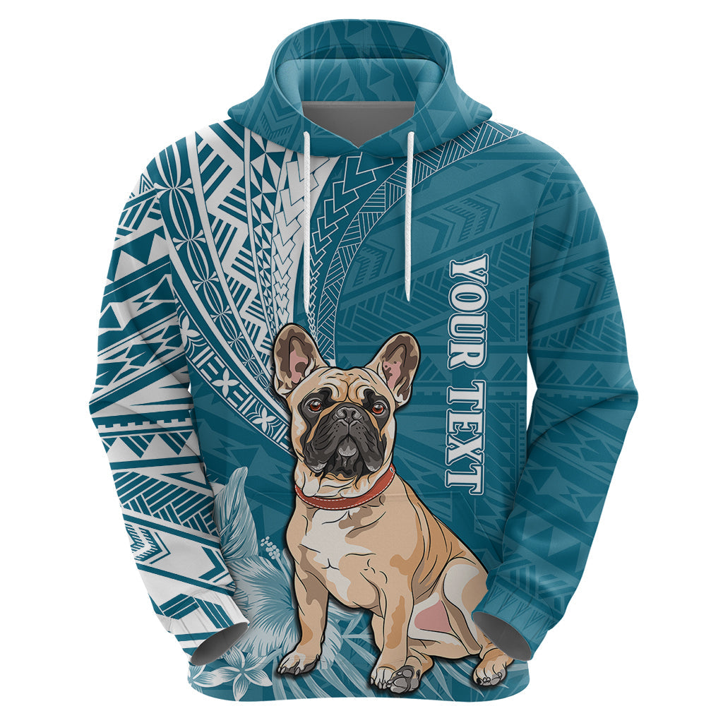 Personalised Polynesian Pacific Bulldog Hoodie With Teal Hawaii Tribal Tattoo Patterns LT7