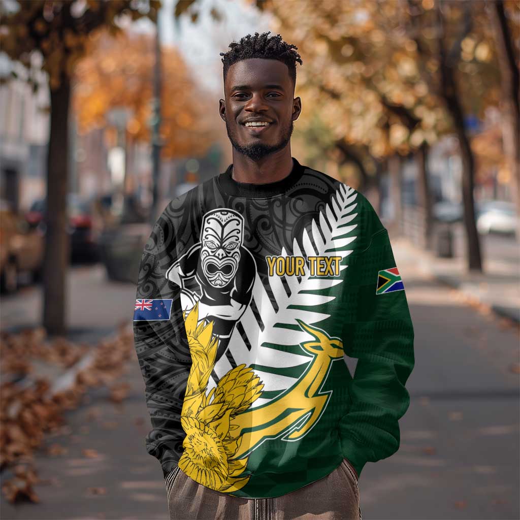 Personalised New Zealand Vs South Africa Rugby Sweatshirt Rivals - Tribal Style LT7