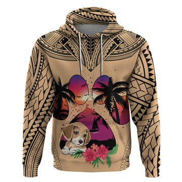 Personalised Polynesian Hoodie Dog Lover With Beagle - Sunset At The Beach LT7