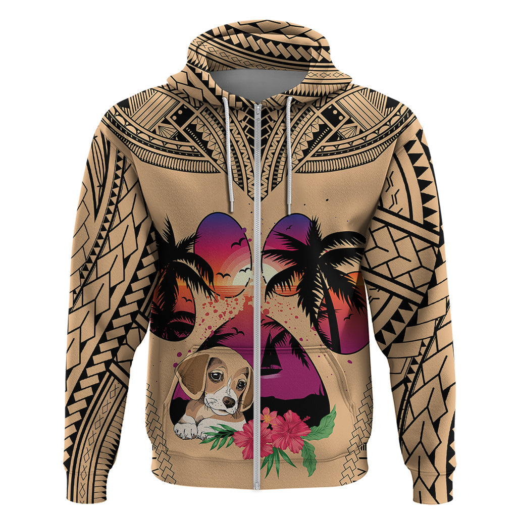 Personalised Polynesian Hoodie Dog Lover With Beagle - Sunset At The Beach LT7