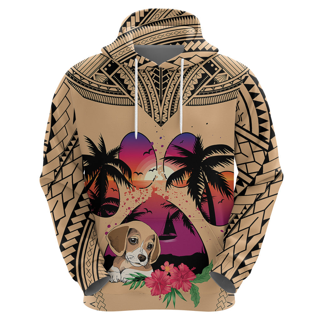 Personalised Polynesian Hoodie Dog Lover With Beagle - Sunset At The Beach LT7