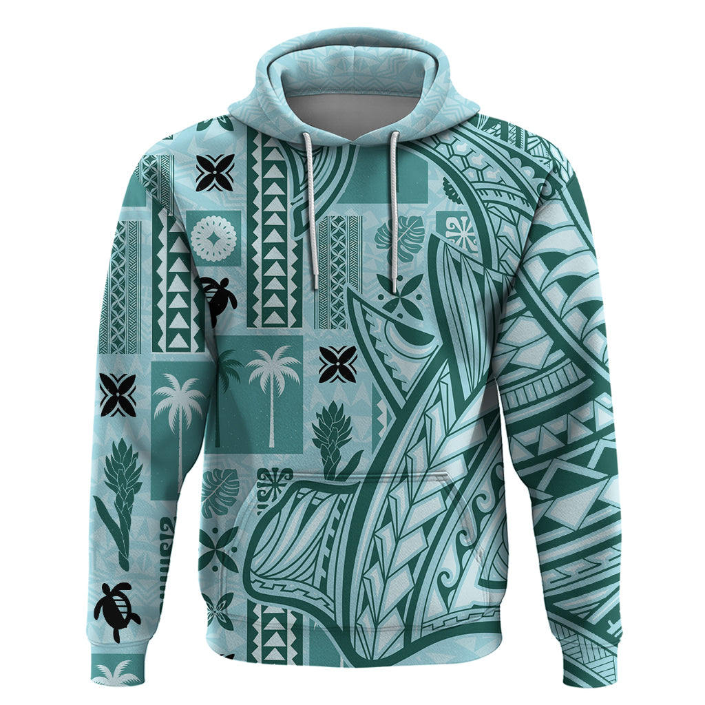 Samoa Tapa Hoodie Siapo Mix Tatau Patterns - Teal LT7