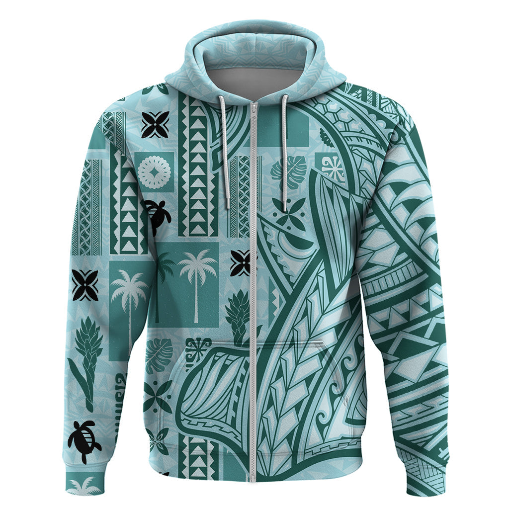 Samoa Tapa Hoodie Siapo Mix Tatau Patterns - Teal LT7