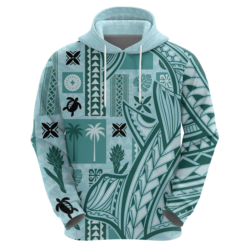 Samoa Tapa Hoodie Siapo Mix Tatau Patterns - Teal LT7