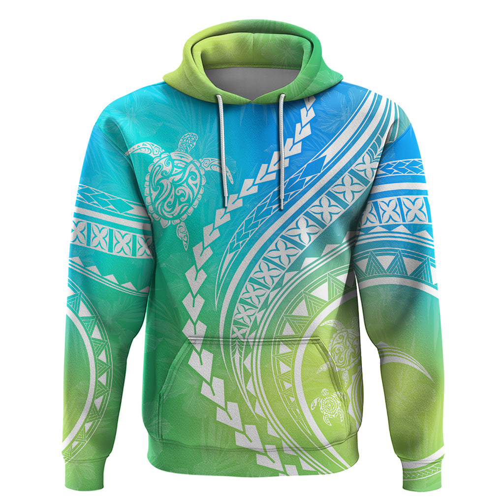 Polynesian Pride Hoodie Turtle Hibiscus Luxury Style - Gradient Blue LT7