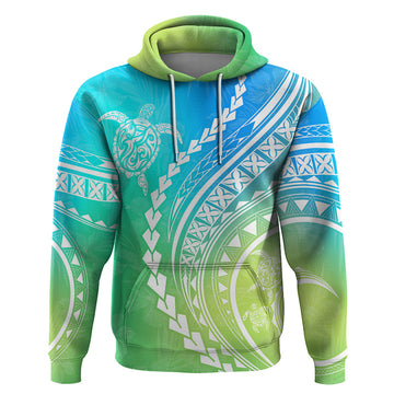Polynesian Pride Hoodie Turtle Hibiscus Luxury Style - Gradient Blue LT7