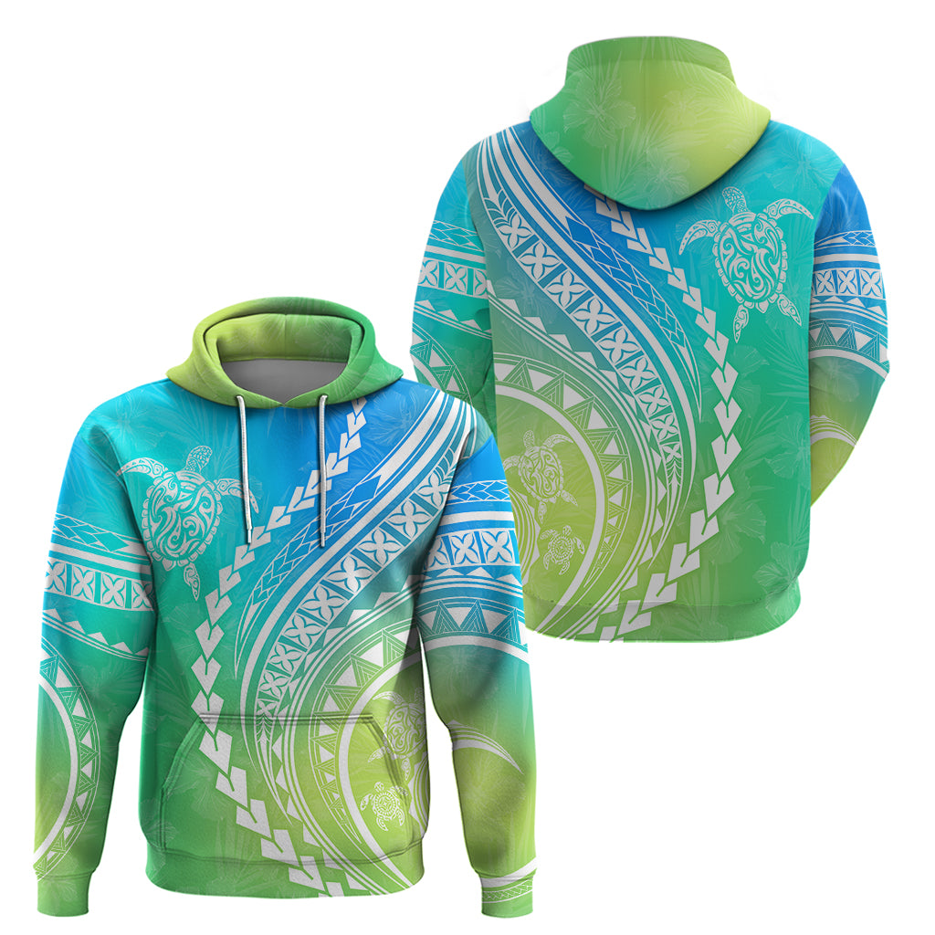 Polynesian Pride Hoodie Turtle Hibiscus Luxury Style - Gradient Blue LT7
