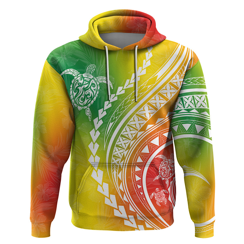 Polynesian Pride Hoodie Turtle Hibiscus Luxury Style - Reggae LT7