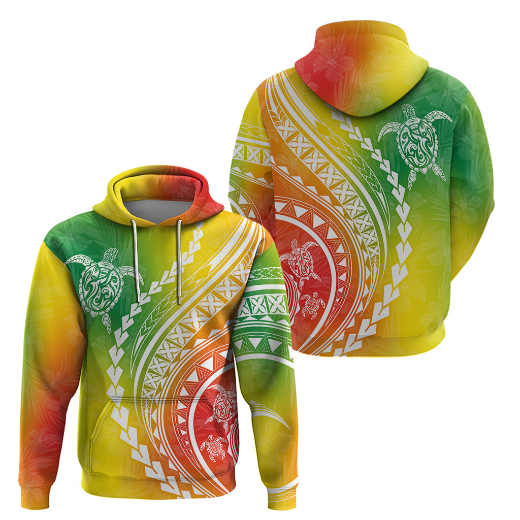 Polynesian Pride Hoodie Turtle Hibiscus Luxury Style - Reggae LT7