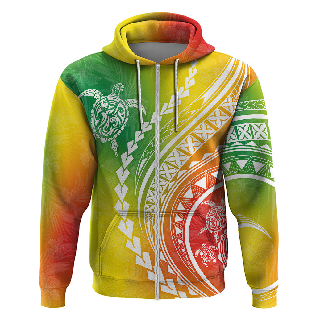 Polynesian Pride Hoodie Turtle Hibiscus Luxury Style - Reggae LT7