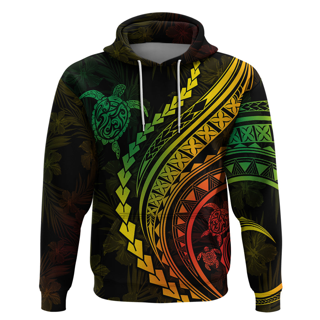 Polynesian Pride Hoodie Turtle Hibiscus Luxury Style - Reggae Ver2 LT7