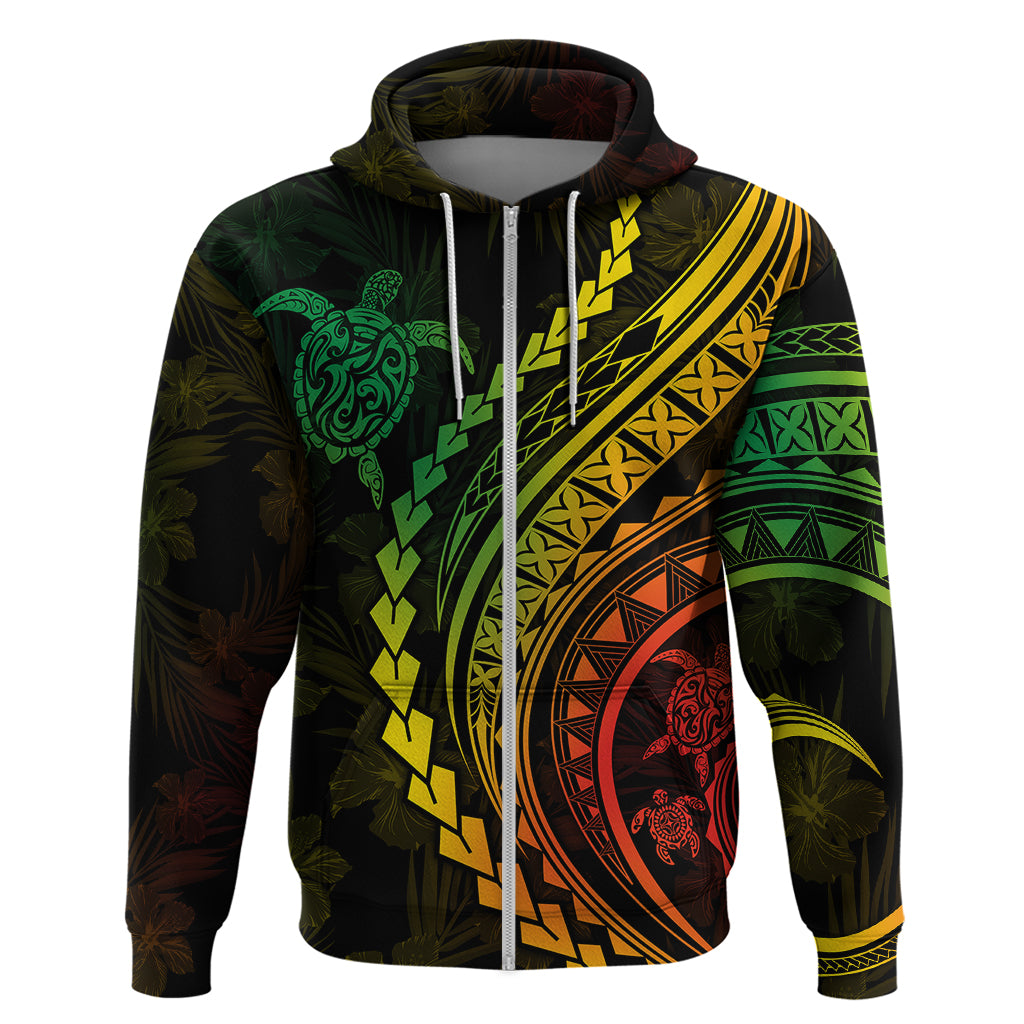 Polynesian Pride Hoodie Turtle Hibiscus Luxury Style - Reggae Ver2 LT7