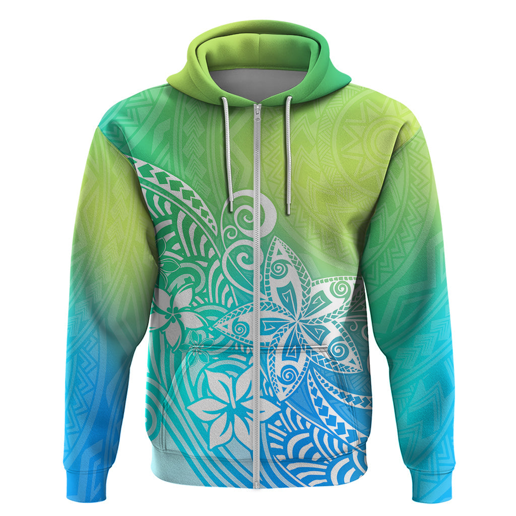 Polynesia Hoodie Plumeria Blue Gradient Curves LT7
