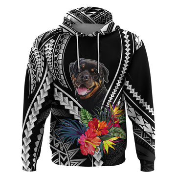 Personalised Polynesian Dog Hoodie Rottweiler With Polynesia Pattern Curve Style LT7