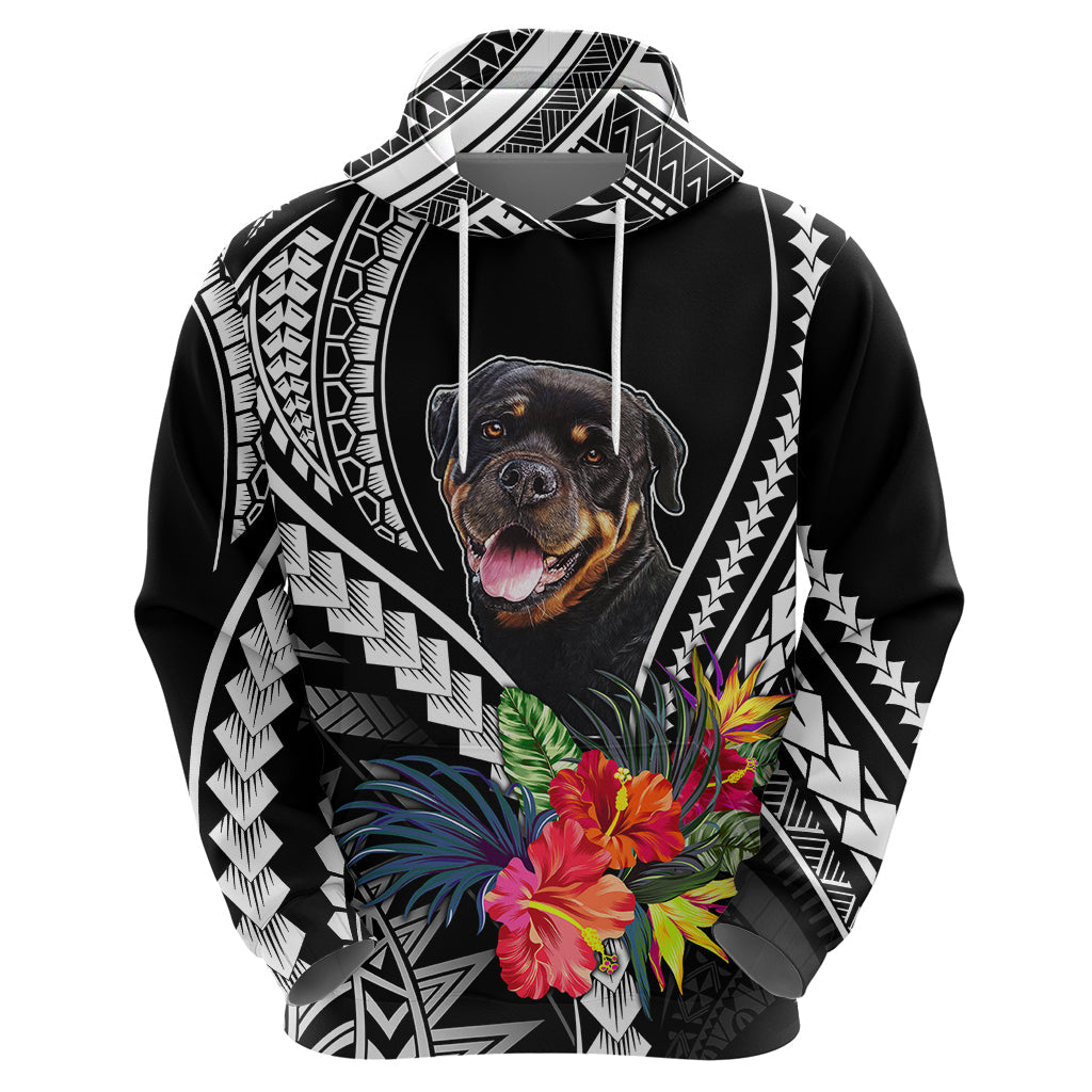 Personalised Polynesian Dog Hoodie Rottweiler With Polynesia Pattern Curve Style LT7