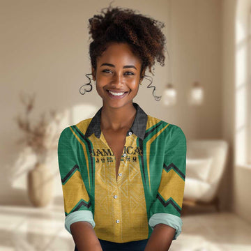 Afro-Jamaica Custom Women Casual Shirt Golden Ethnic Motifs LT7