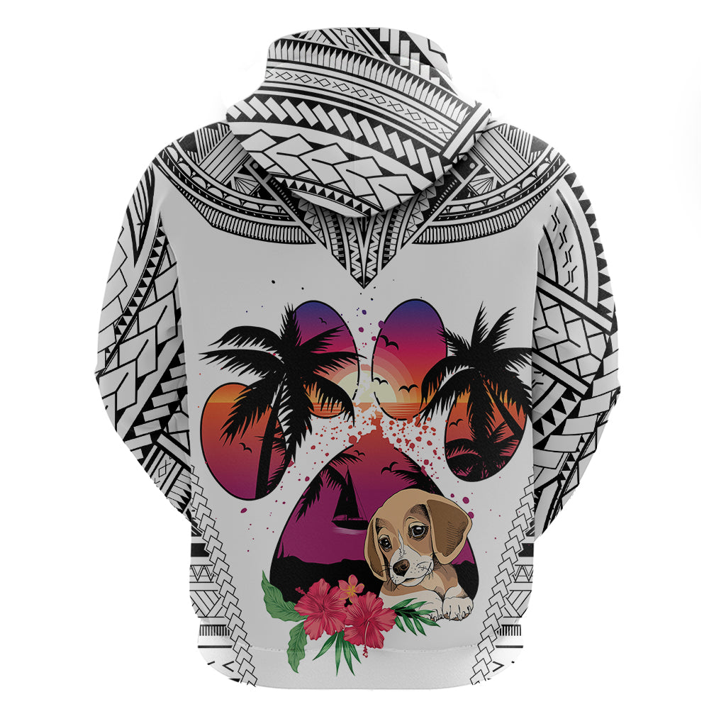 Polynesian Hoodie Dog Lover With Beagle - Sunset At The Beach White Ver LT7