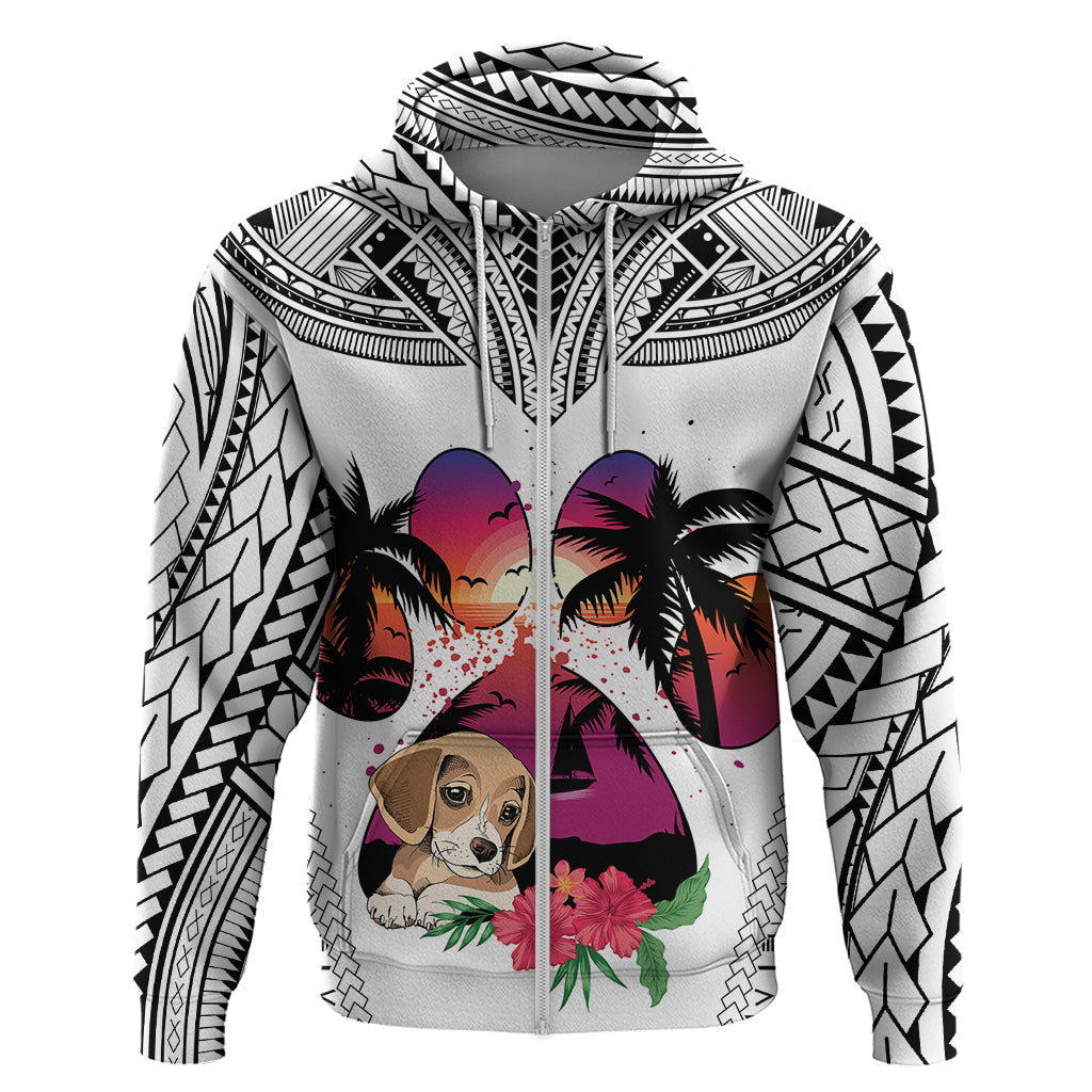 Polynesian Hoodie Dog Lover With Beagle - Sunset At The Beach White Ver LT7