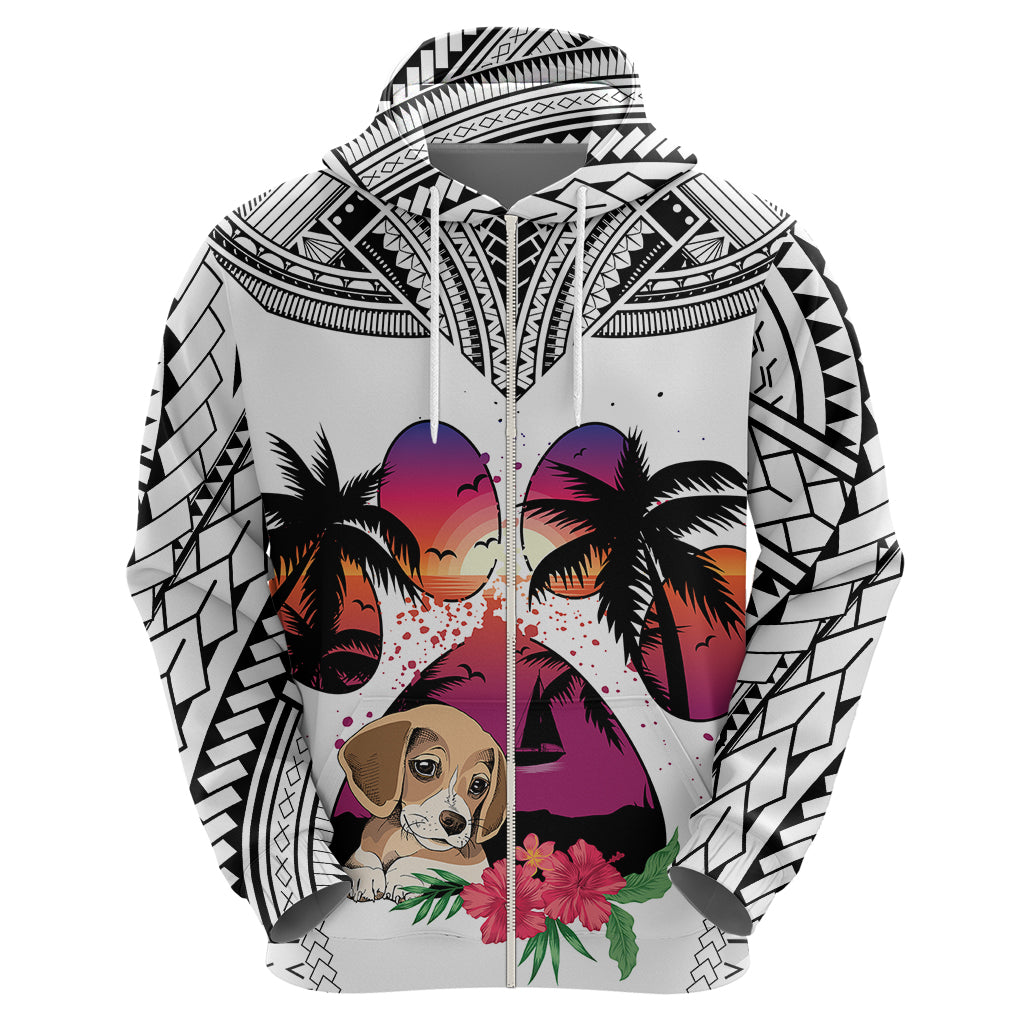 Polynesian Hoodie Dog Lover With Beagle - Sunset At The Beach White Ver LT7