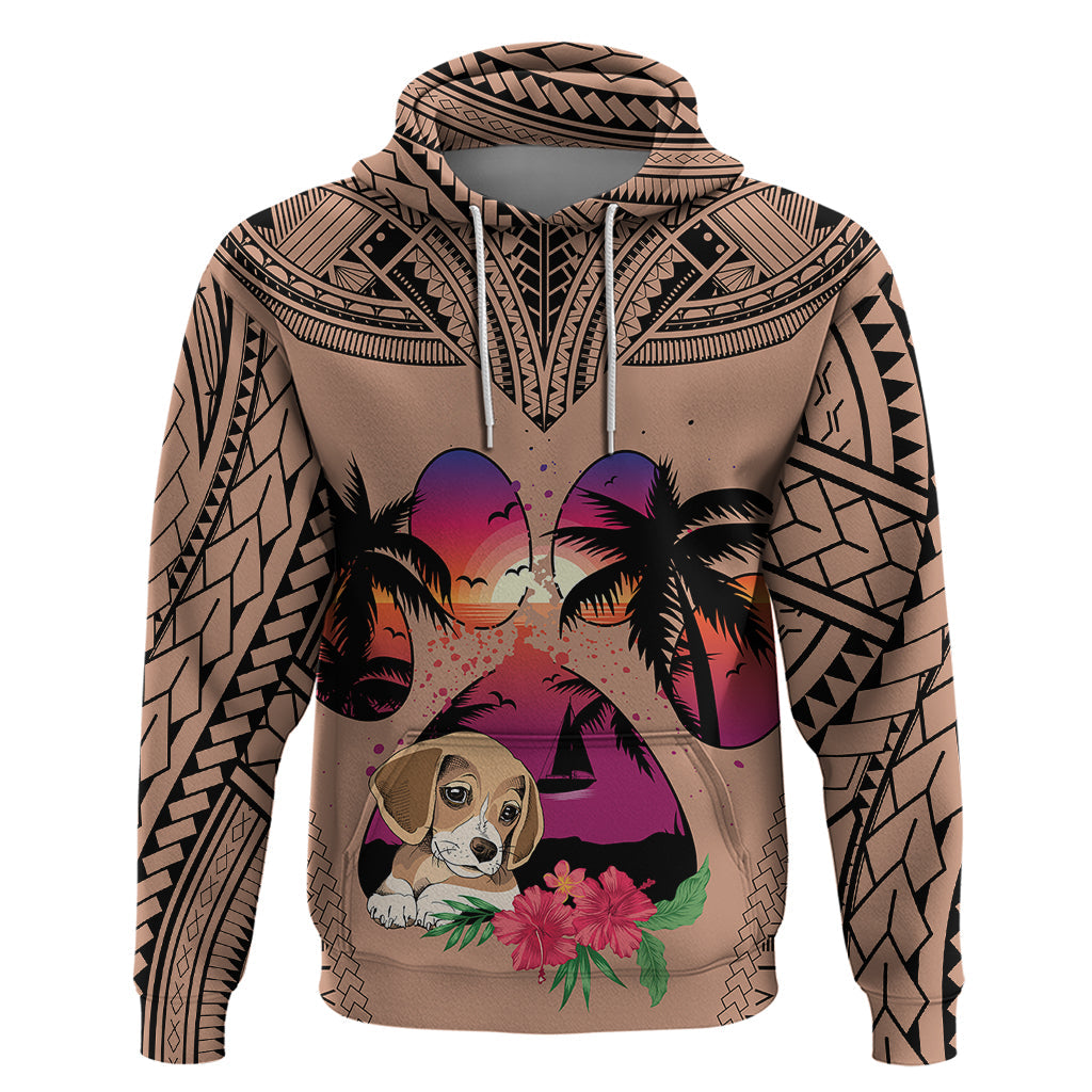 Polynesian Hoodie Dog Lover With Beagle - Sunset At The Beach Brown Ver LT7