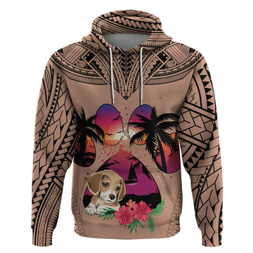 Polynesian Hoodie Dog Lover With Beagle - Sunset At The Beach Brown Ver LT7