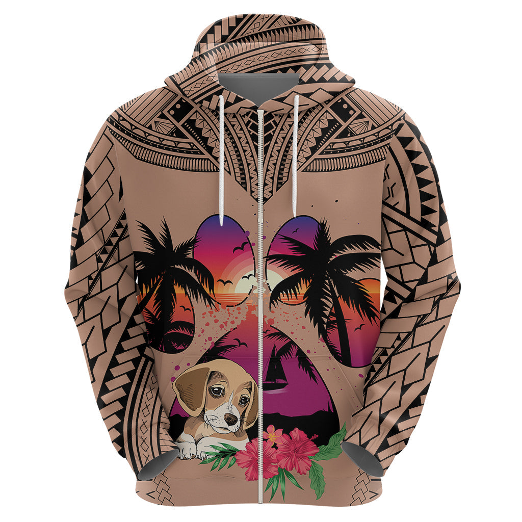 Polynesian Hoodie Dog Lover With Beagle - Sunset At The Beach Brown Ver LT7