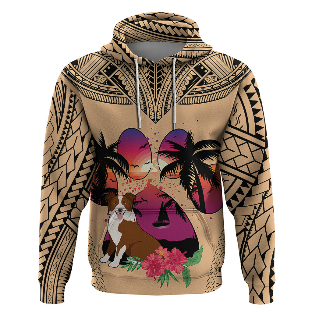 Polynesian Hoodie Dog Lover With Border Collie - Sunset At The Beach LT7