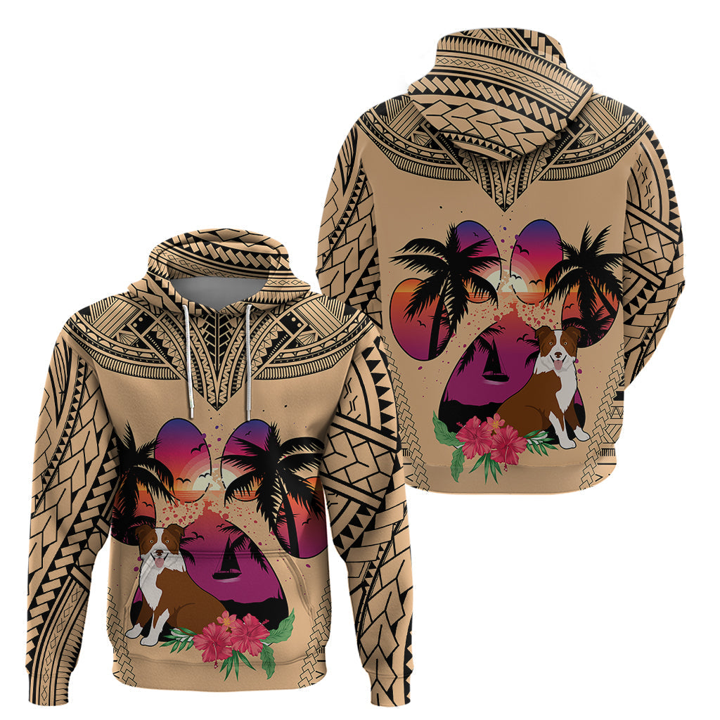 Polynesian Hoodie Dog Lover With Border Collie - Sunset At The Beach LT7