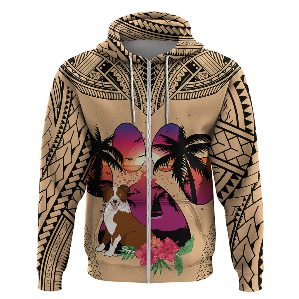 Polynesian Hoodie Dog Lover With Border Collie - Sunset At The Beach LT7