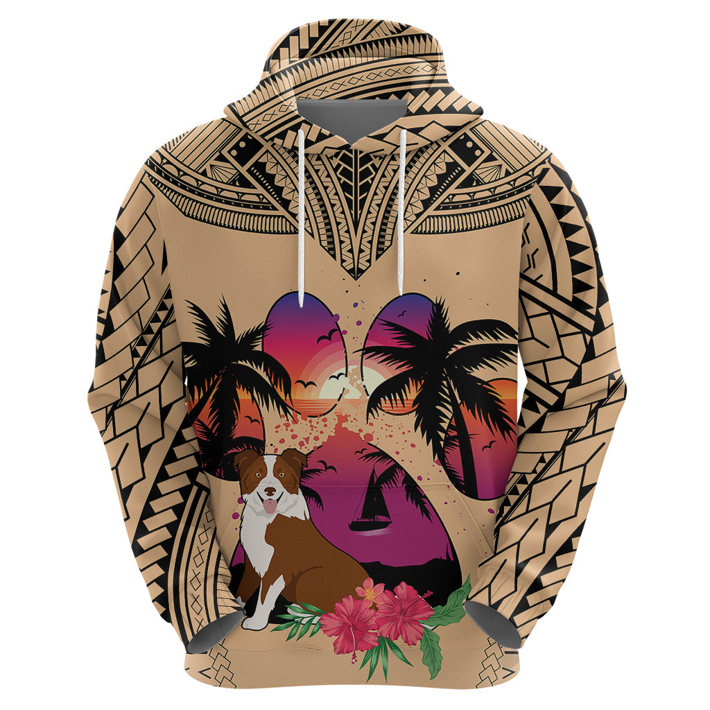 Polynesian Hoodie Dog Lover With Border Collie - Sunset At The Beach LT7