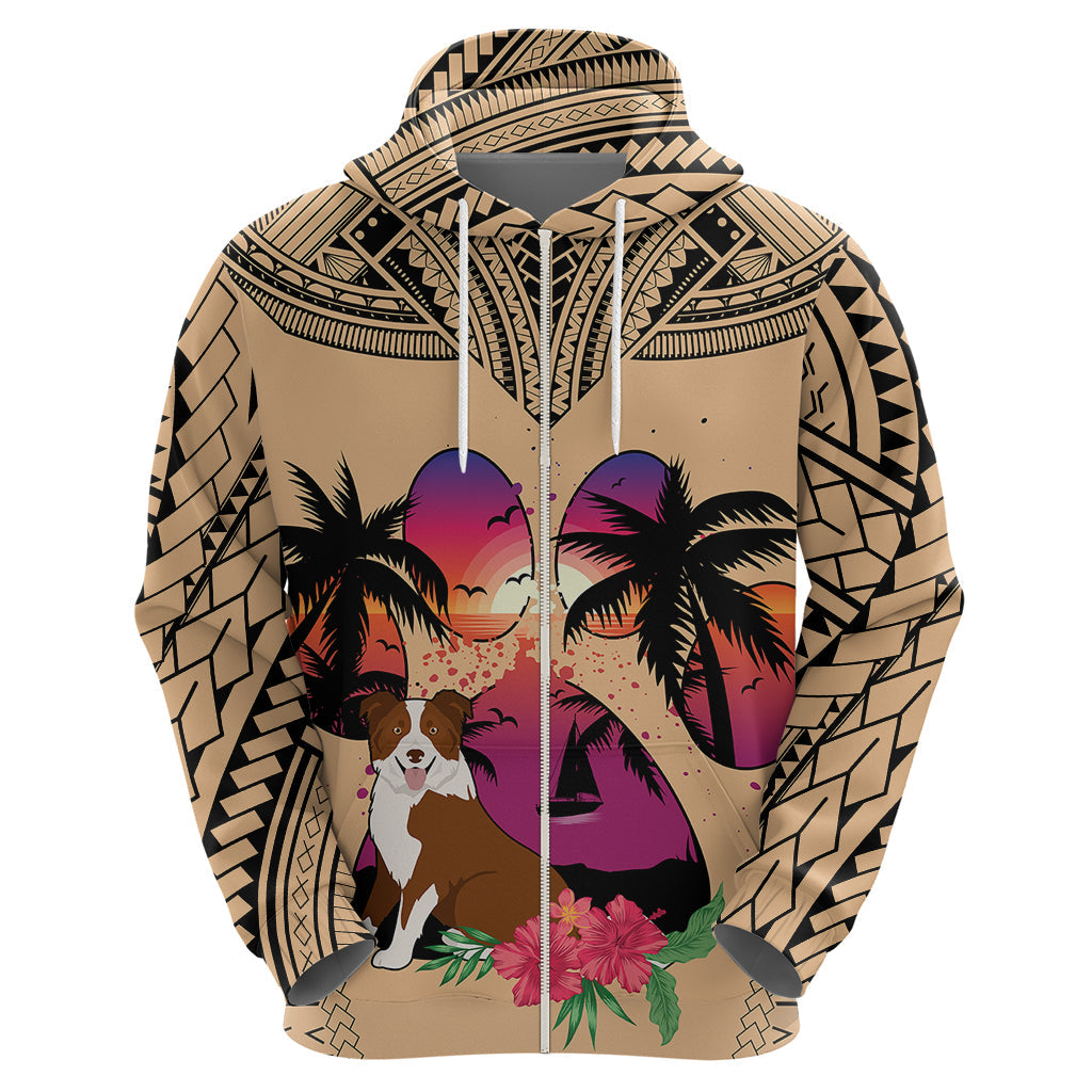 Polynesian Hoodie Dog Lover With Border Collie - Sunset At The Beach LT7