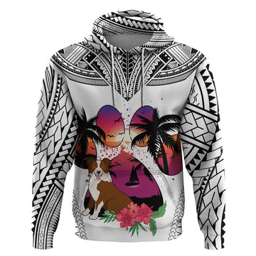 Polynesian Hoodie Dog Lover With Border Collie - Sunset At The Beach White Ver LT7