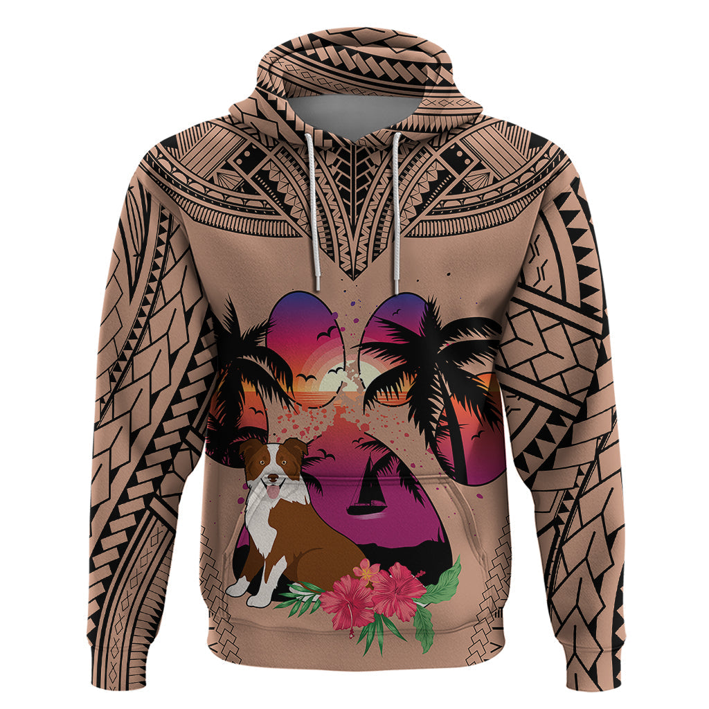 Polynesian Hoodie Dog Lover With Border Collie - Sunset At The Beach Brown Ver LT7