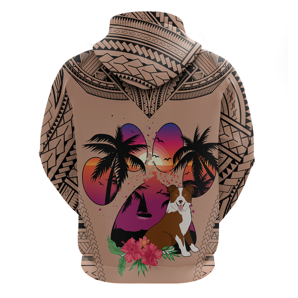 Polynesian Hoodie Dog Lover With Border Collie - Sunset At The Beach Brown Ver LT7