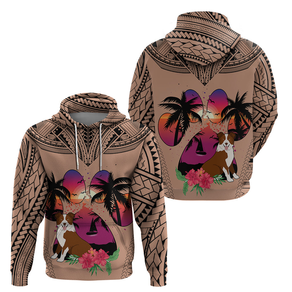Polynesian Hoodie Dog Lover With Border Collie - Sunset At The Beach Brown Ver LT7