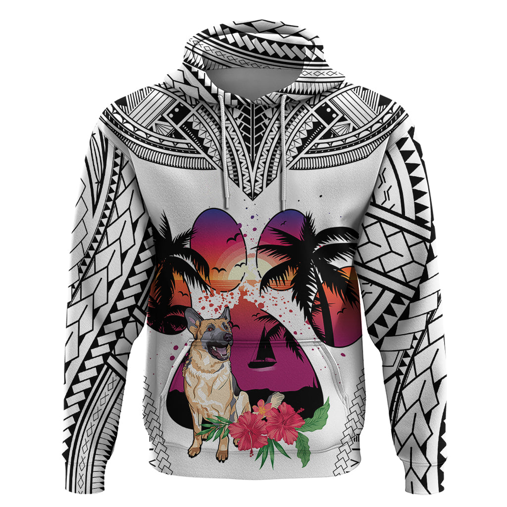 Polynesian Hoodie Dog Lover With German Shepherd - Sunset At The Beach White Ver LT7