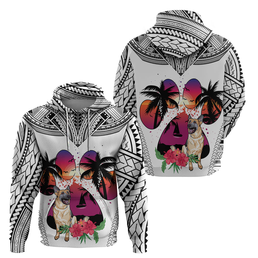 Polynesian Hoodie Dog Lover With German Shepherd - Sunset At The Beach White Ver LT7