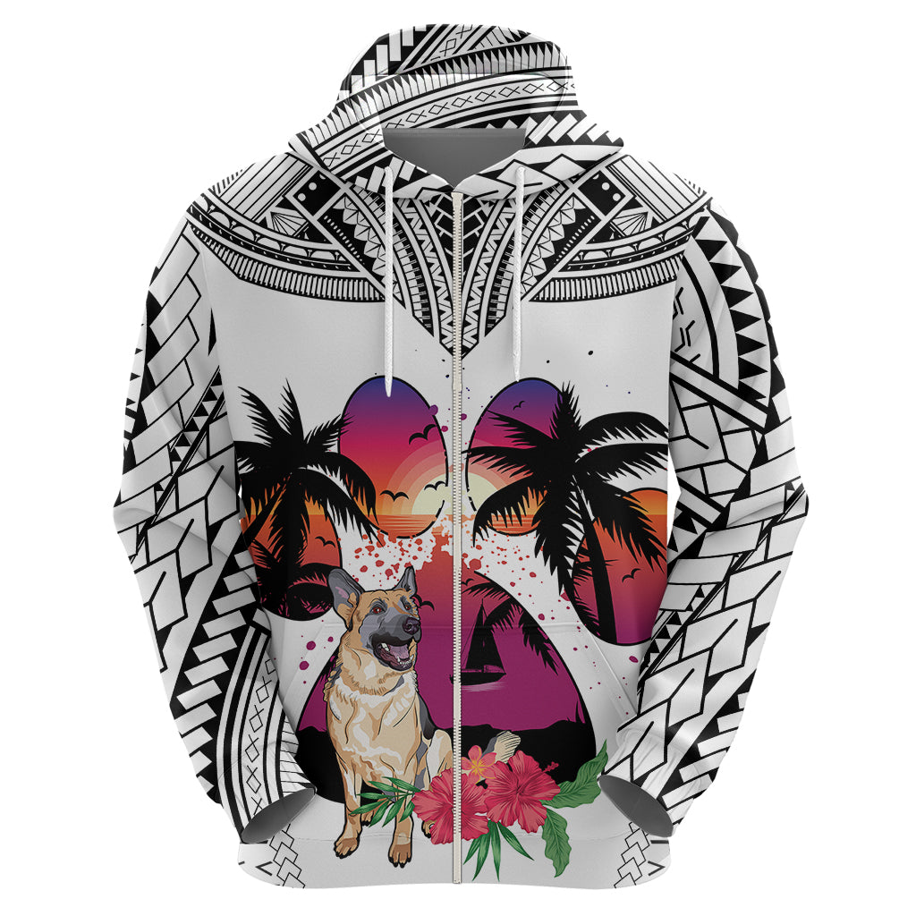 Polynesian Hoodie Dog Lover With German Shepherd - Sunset At The Beach White Ver LT7