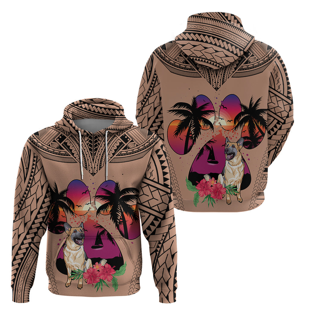 Polynesian Hoodie Dog Lover With German Shepherd - Sunset At The Beach Brown Ver LT7