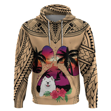 Polynesian Hoodie Dog Lover With Samoyed - Sunset At The Beach LT7