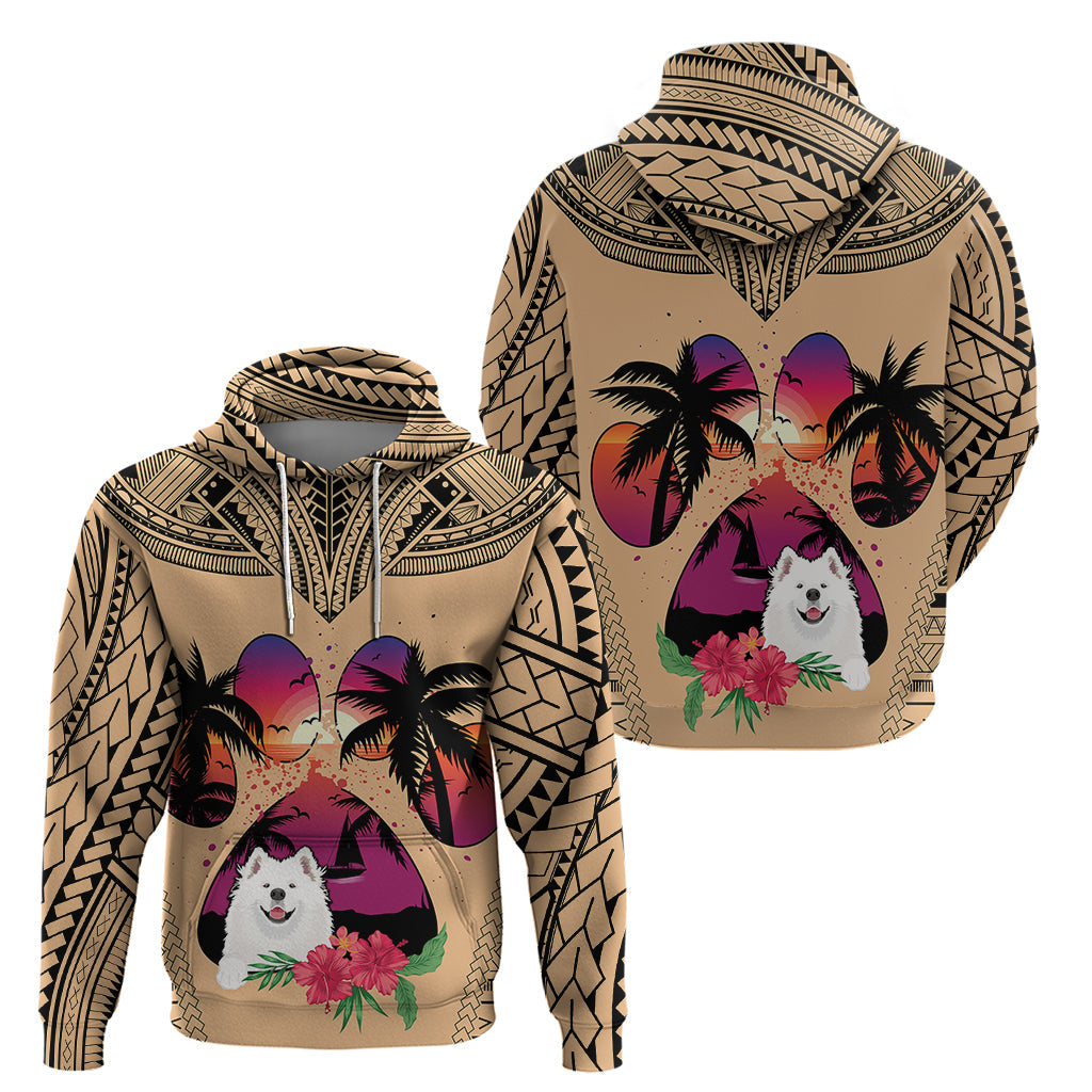 Polynesian Hoodie Dog Lover With Samoyed - Sunset At The Beach LT7