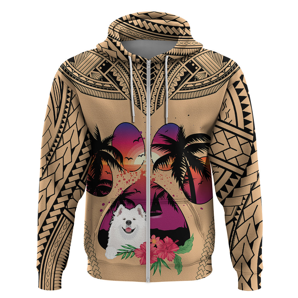 Polynesian Hoodie Dog Lover With Samoyed - Sunset At The Beach LT7
