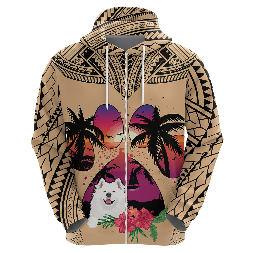 Polynesian Hoodie Dog Lover With Samoyed - Sunset At The Beach LT7